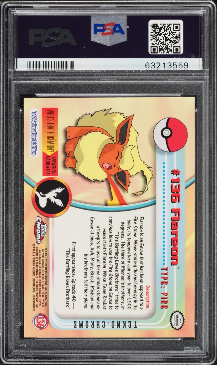 2000 Topps Chrome Pokemon Series 2 Tekno Flareon #136 PSA 9 MINT
