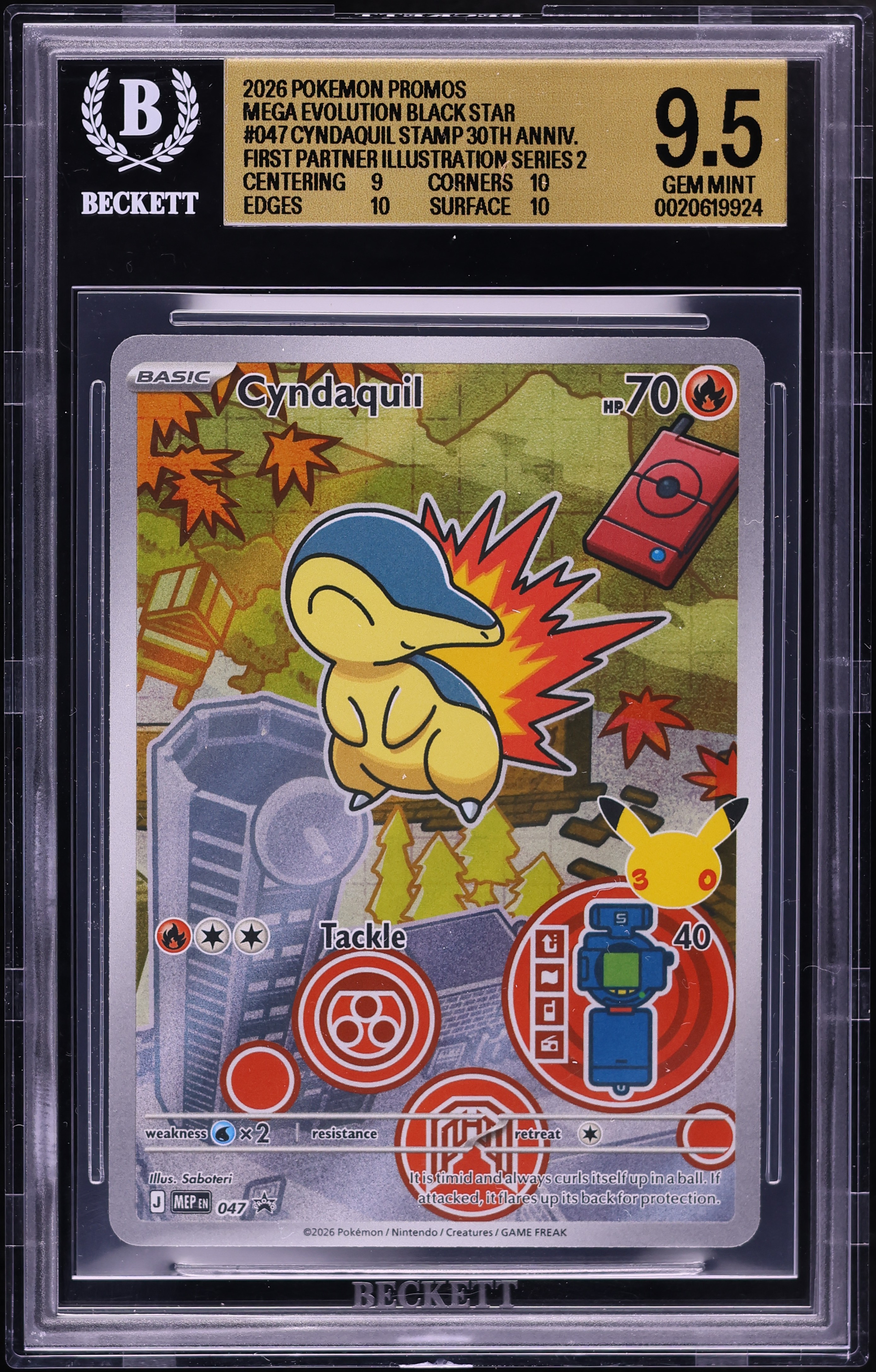 2026 Pokemon Mega Evolution Promo First Partner Illustration S2 Full Art Cyndaquil #47 BGS 9.5