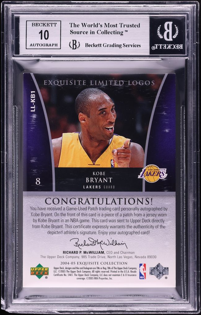 2004 Exquisite Collection Limited Logos Kobe Bryant PATCH AUTO /50 #LL-KB1 BGS 9 MINT