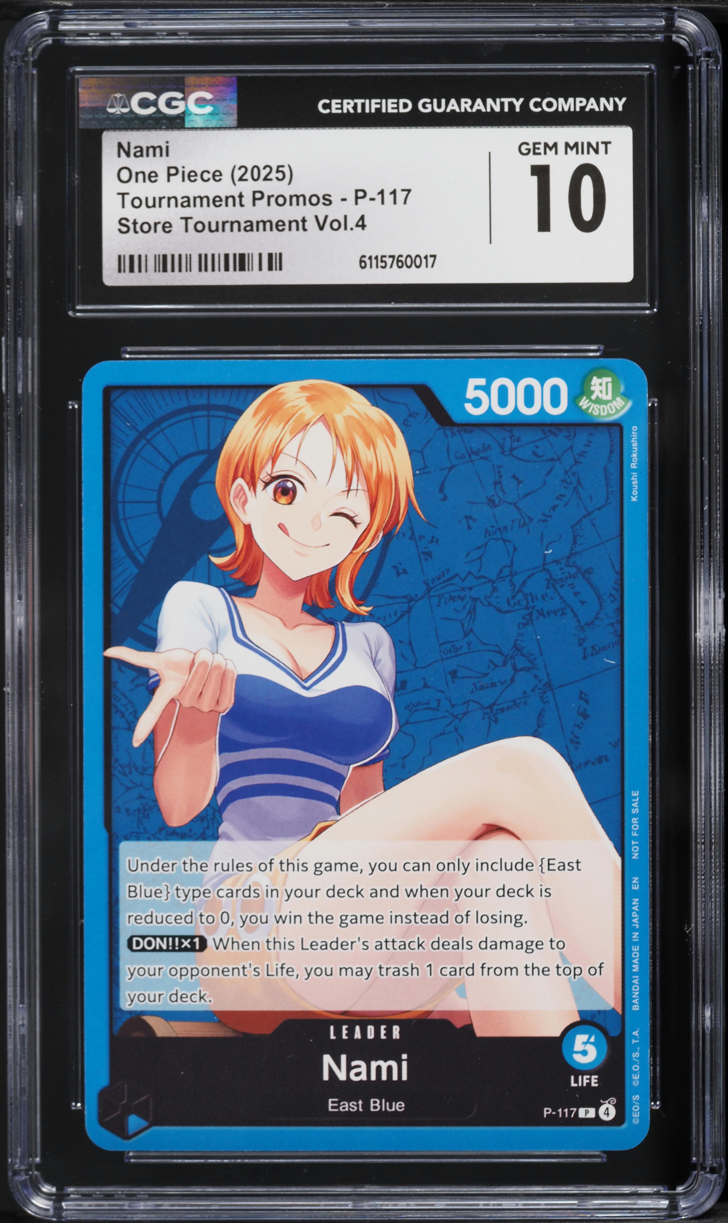 2025 One Piece Tournament Promo Store Volume 4 Leader Nami #P-117 CGC 10 GEM MINT