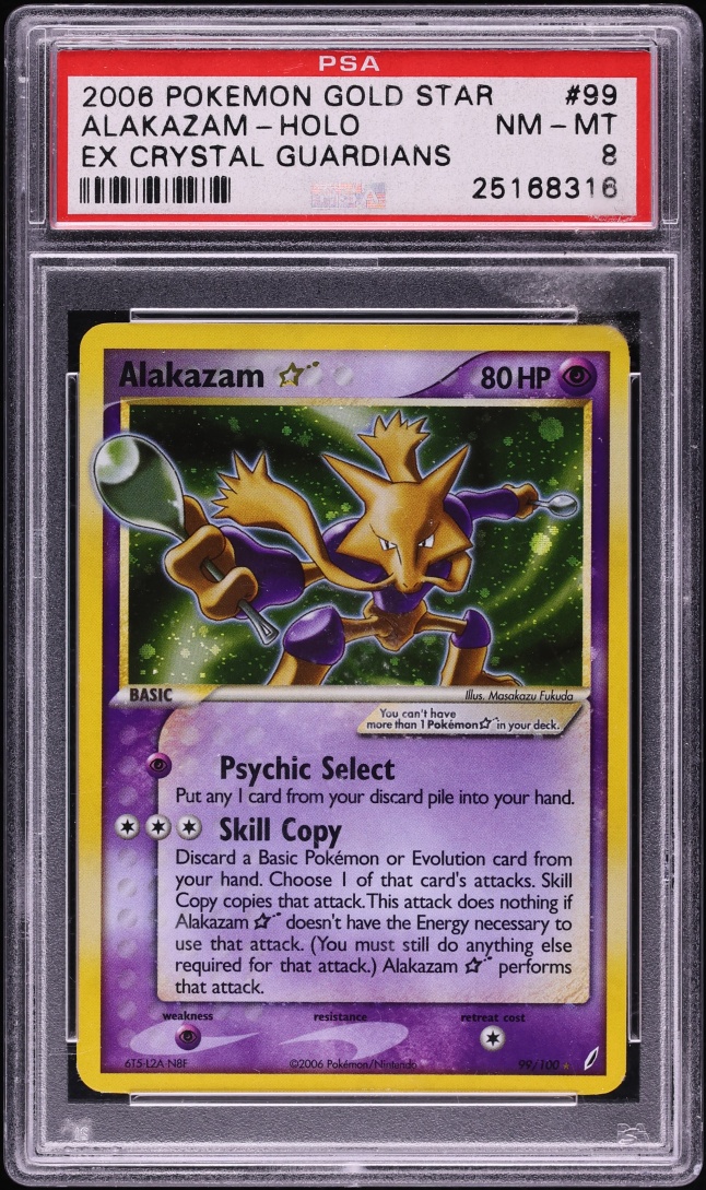 2006 Pokemon EX Crystal Guardians Holo Alakazam Gold Star #99 PSA 8 NM-MT