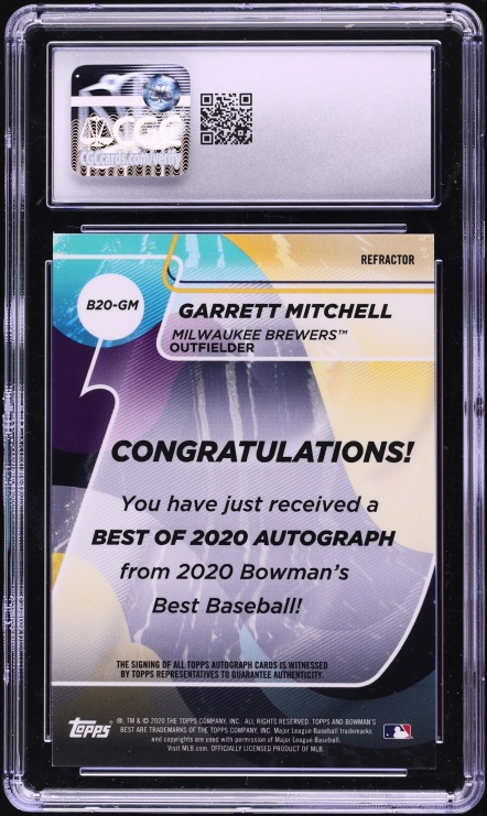 2020 Bowman's Best Refractor Garrett Mitchell PROSPECT AUTO #B20-GM CGC 10 GEM MINT