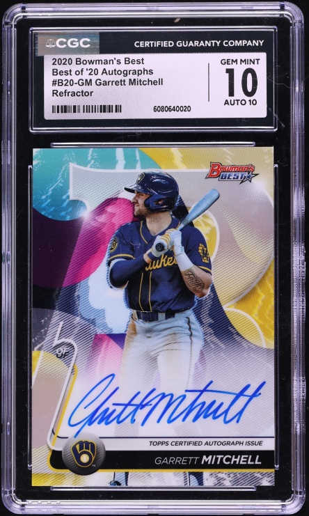 2020 Bowman's Best Refractor Garrett Mitchell PROSPECT AUTO #B20-GM CGC 10 GEM MINT
