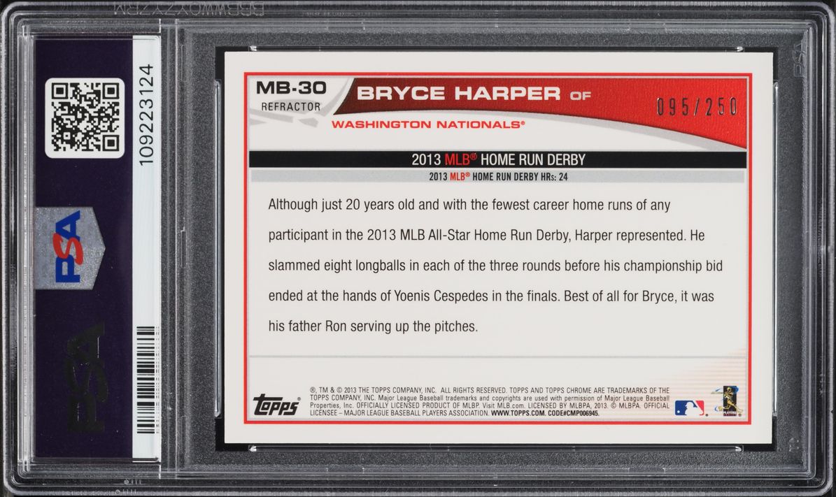 2013 Topps Chrome Update Gold Refractor Bryce Harper /250 #MB-30 PSA 9 MINT