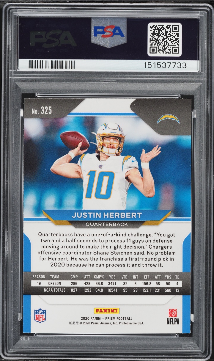 2020 Panini Prizm Justin Herbert ROOKIE #325 PSA 8 NM-MT