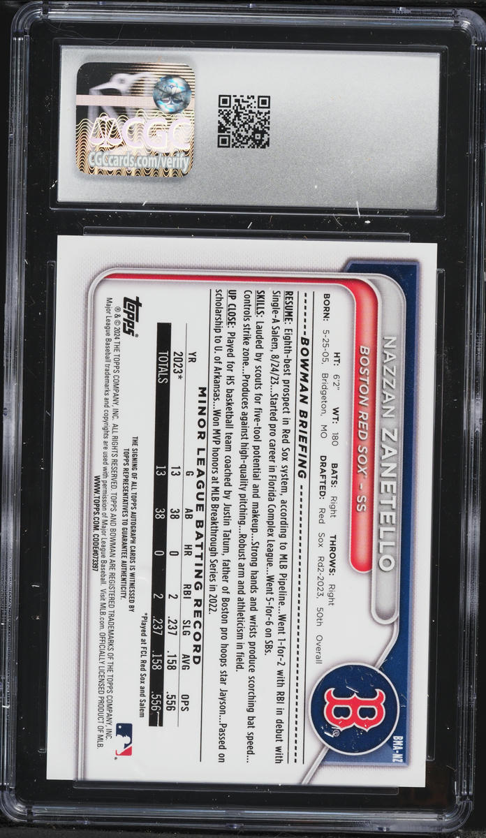 2024 Bowman Chrome Mega Box Nazzan Zanetello PROSPECT AUTO #BMA-NZ CGC 10 GEM MINT