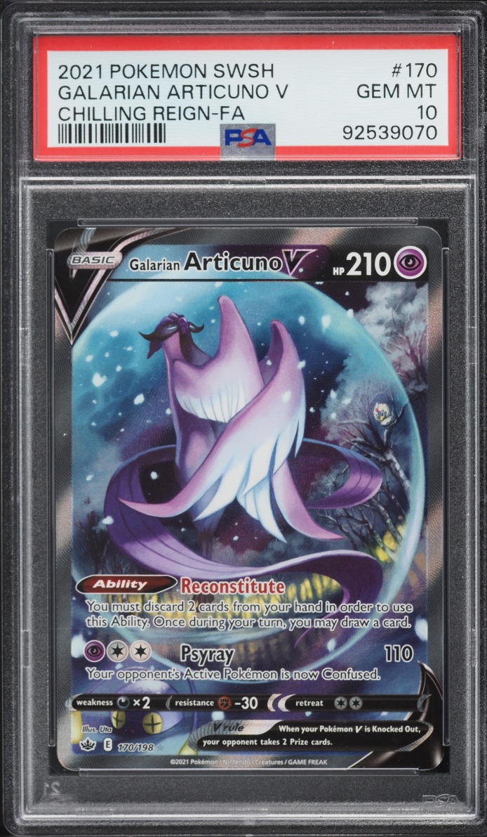 2021 Pokemon Sword & Shield Chilling Reign Alt Art Galarian Articuno V #170 PSA 10 GEM MINT