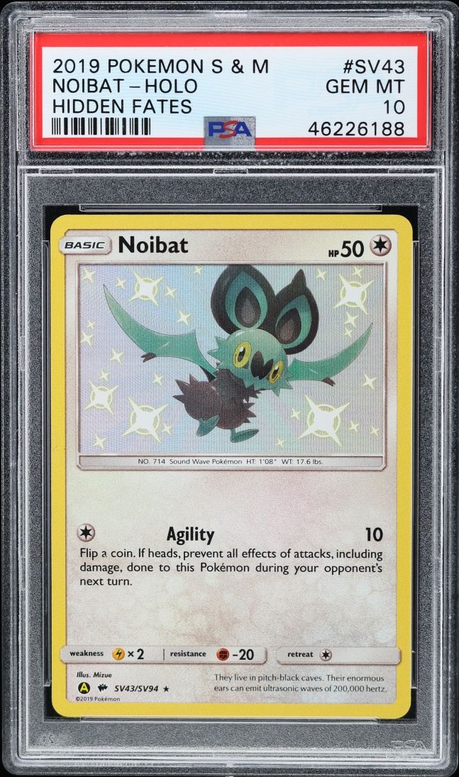 2019 Pokemon Sun & Moon Hidden Fates Shiny Noibat #SV43 PSA 10 GEM MINT