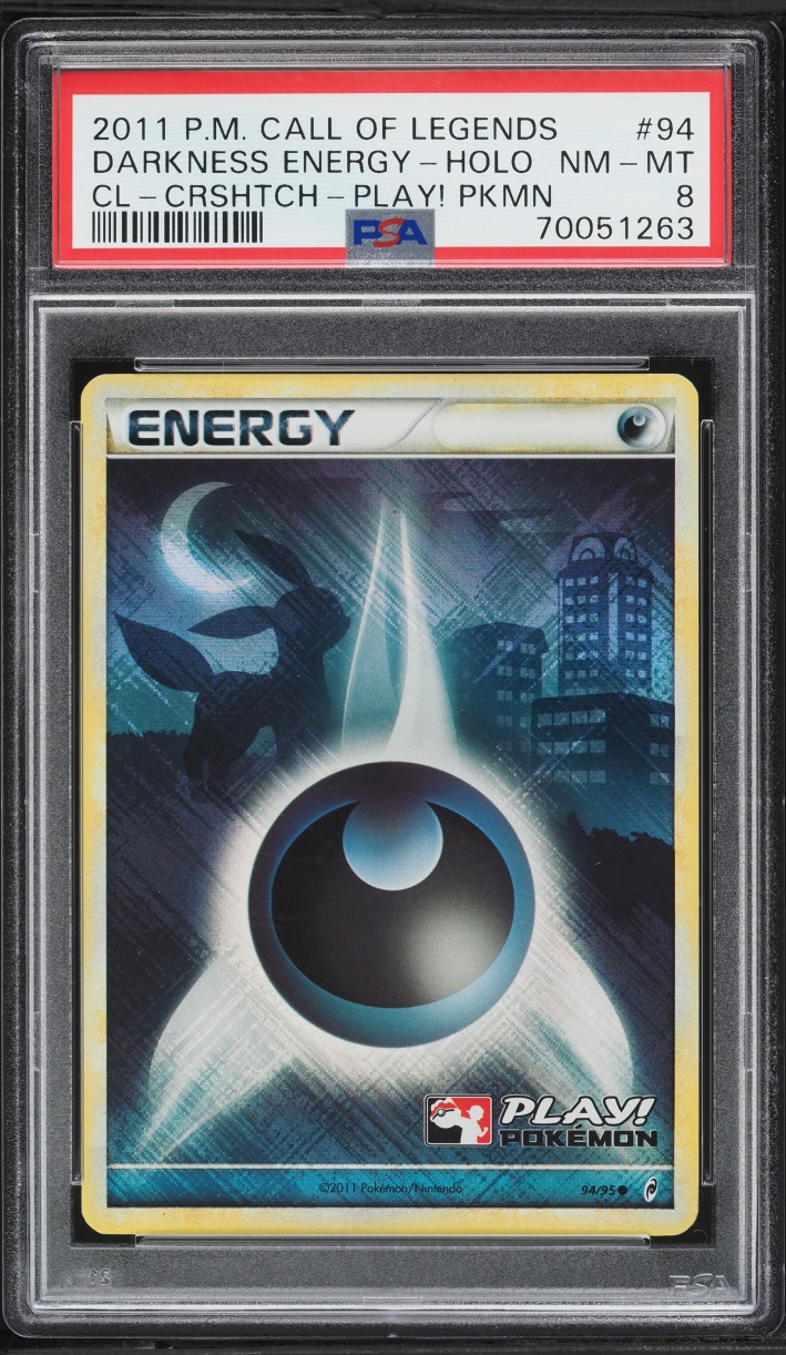 2011 Pokemon Call Of Legends Play! Promo Crosshatch Holo Darkness Energy #94 PSA 8 NM-MT