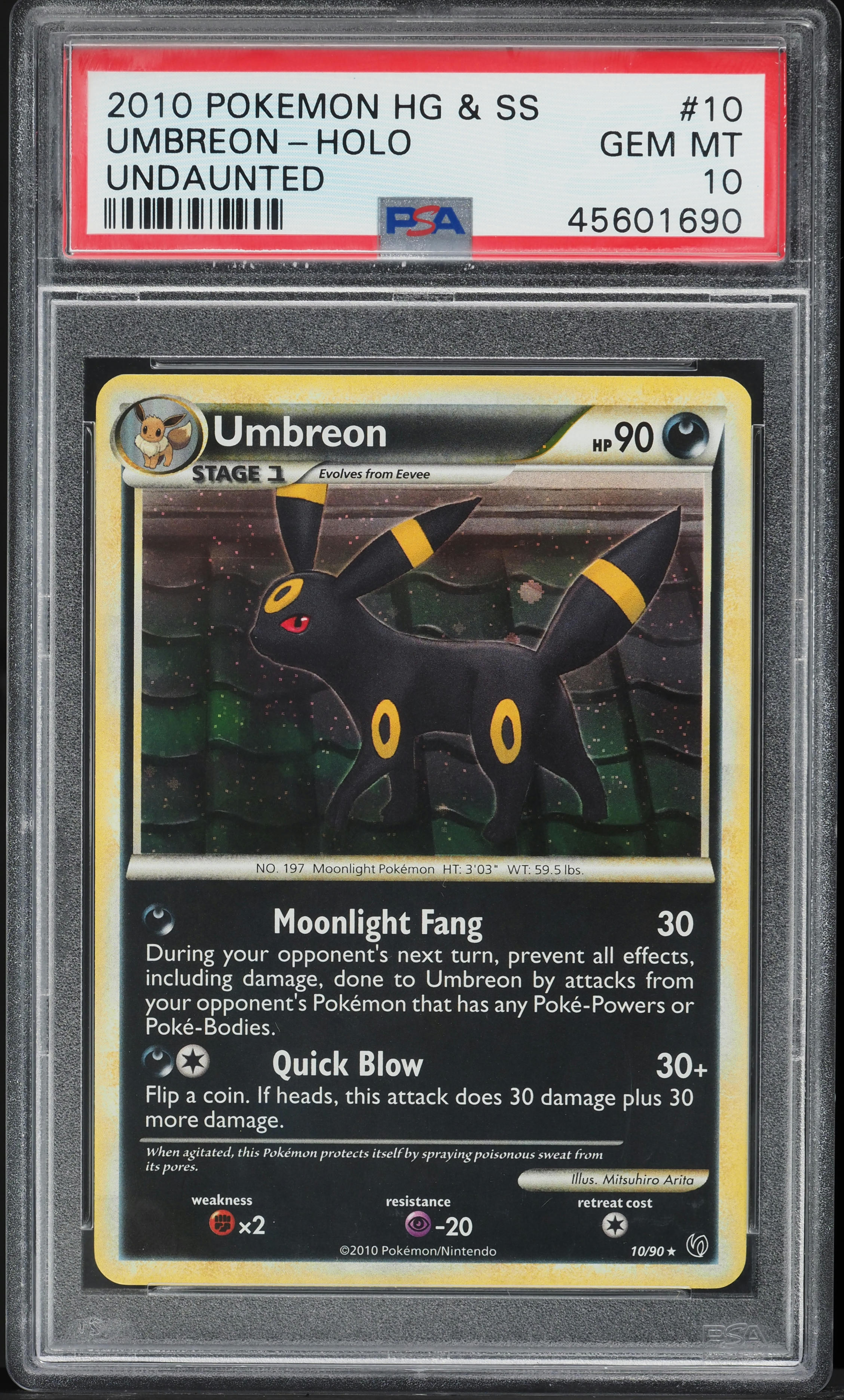 2010 Pokemon HeartGold & SoulSilver Undaunted Holo Umbreon #10 PSA 10 GEM MINT