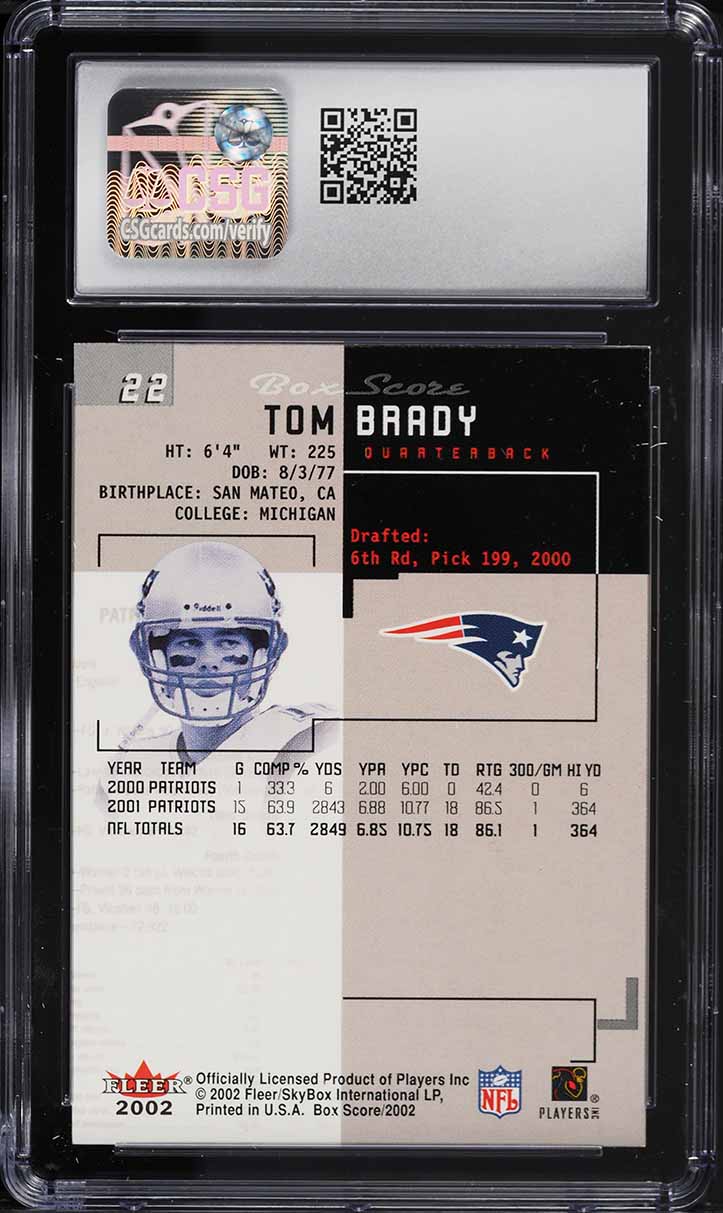 2002 Fleer Box Score Tom Brady #22 CSG 9.5 MINT+
