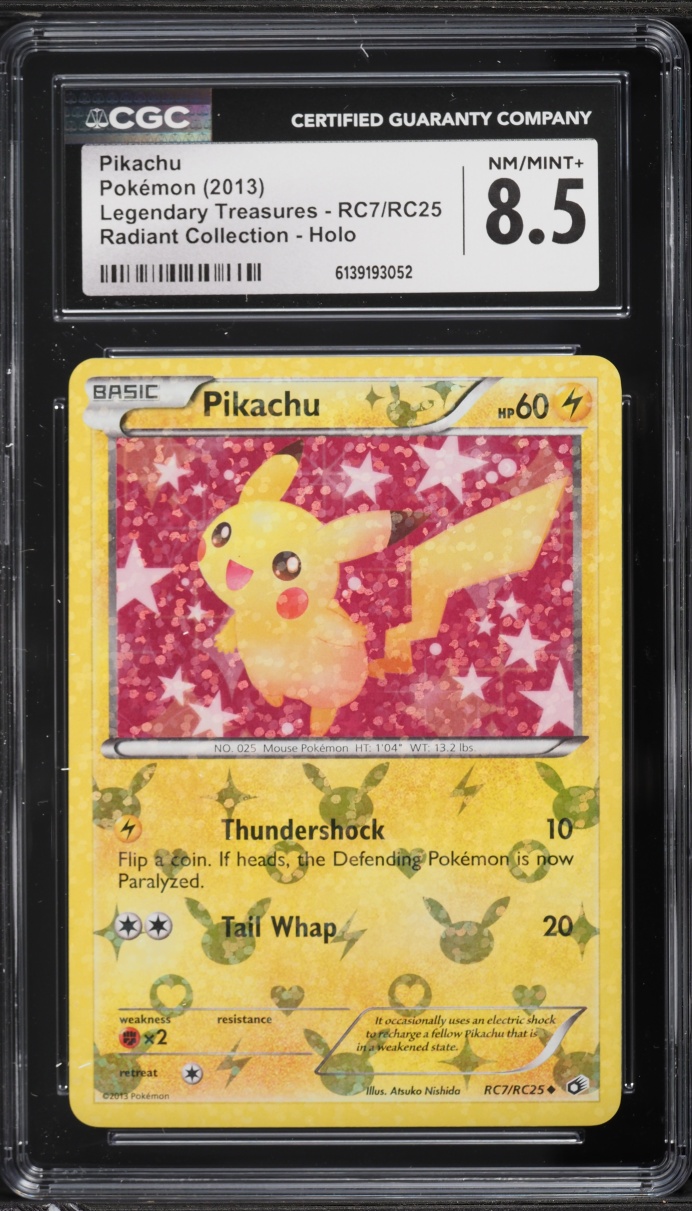 2013 Pokemon Black & White Legendary Treasures Radiant Holo Pikachu #RC7 CGC 8.5 NM-MT+