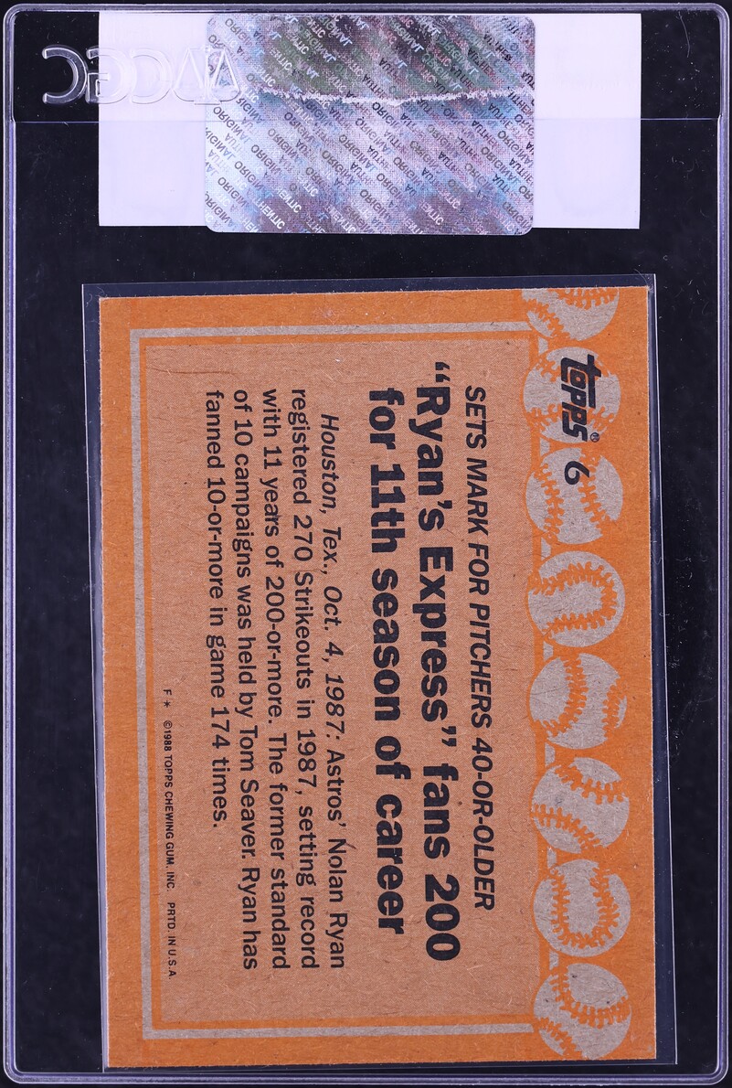 1988 Topps '87 Record Breakers Nolan Ryan #6 CGC AUTH