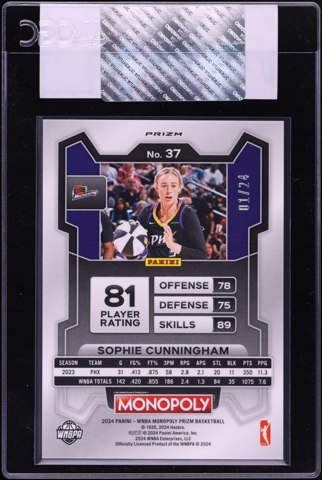 2024 Panini Prizm Monopoly WNBA Green Sophie Cunningham 1/24 #37 CGC AUTH