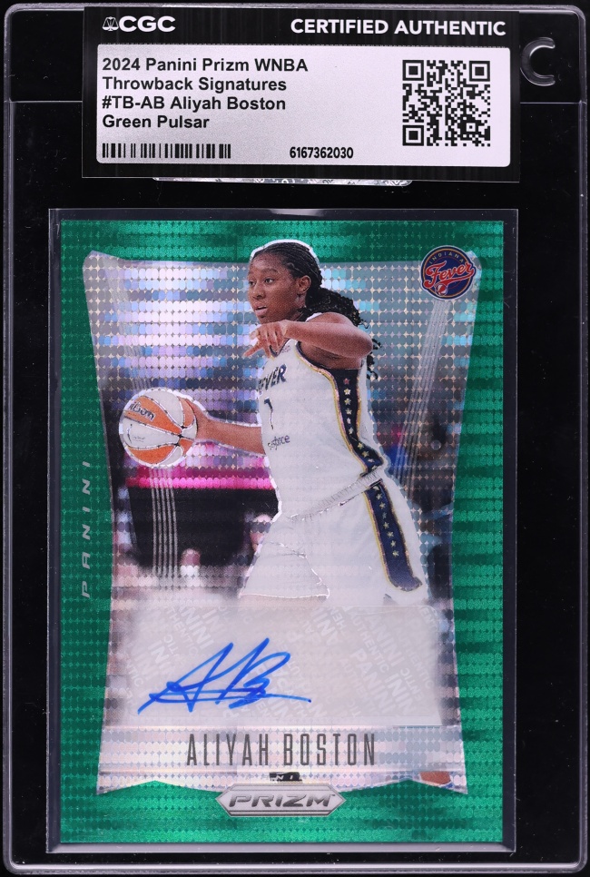 2024 Panini Prizm WNBA Throwback Signatures Green Pulsar Aliyah Boston AUTO /25 #TB-AB CGC AUTH