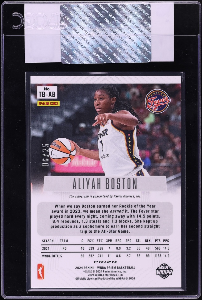 2024 Panini Prizm WNBA Throwback Signatures Green Pulsar Aliyah Boston AUTO /25 #TB-AB CGC AUTH