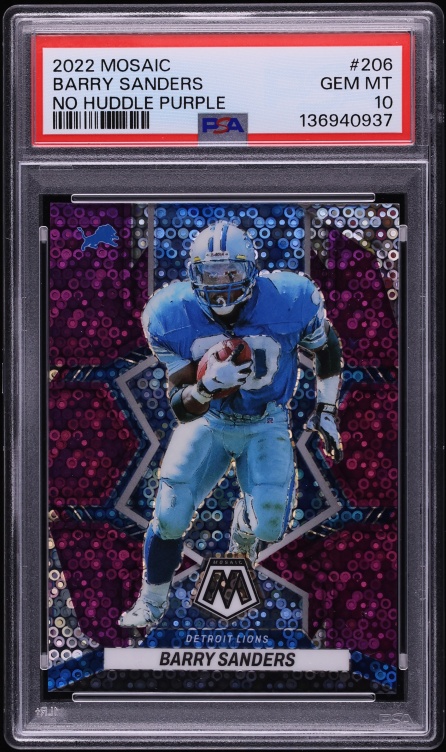 2022 Panini Mosaic No Huddle Purple Barry Sanders /50 #206 PSA 10 GEM MINT