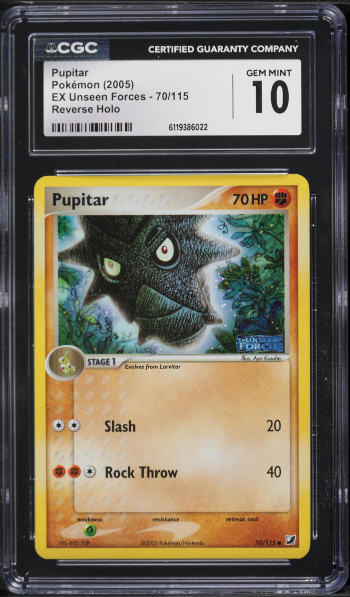 2005 Pokemon EX Unseen Forces Reverse Holo Pupitar #70 CGC 10 GEM MINT