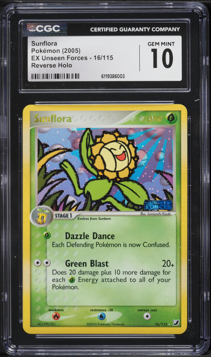 2005 Pokemon EX Unseen Forces Reverse Holo Sunflora #16 CGC 10 GEM MINT