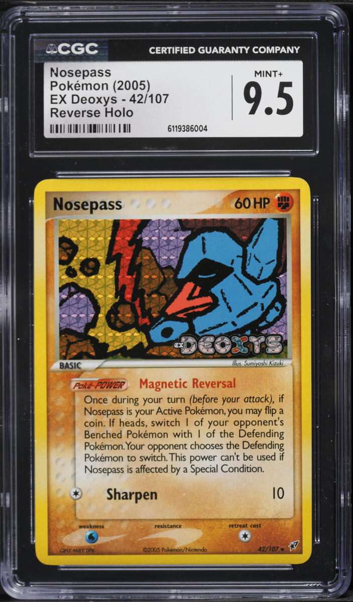 2005 Pokemon EX Deoxys Reverse Holo Nosepass #42 CGC 9.5 MINT+