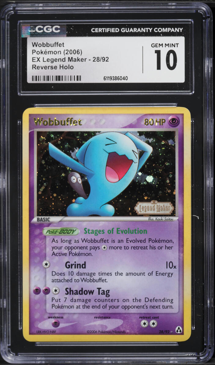 2006 Pokemon EX Legend Maker Reverse Holo Wobbuffet #28 CGC 10 GEM MINT