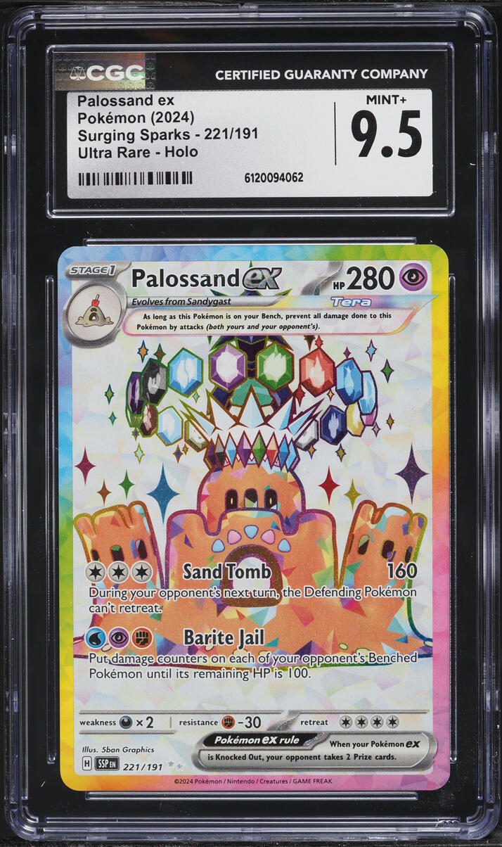 2024 Pokemon Scarlet & Violet Surging Sparks Full Art Palossand ex #221 CGC 9.5 MINT+
