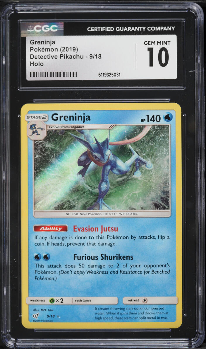 2019 Pokemon Sun & Moon Detective Pikachu Holo Greninja #9 CGC 10 GEM MINT