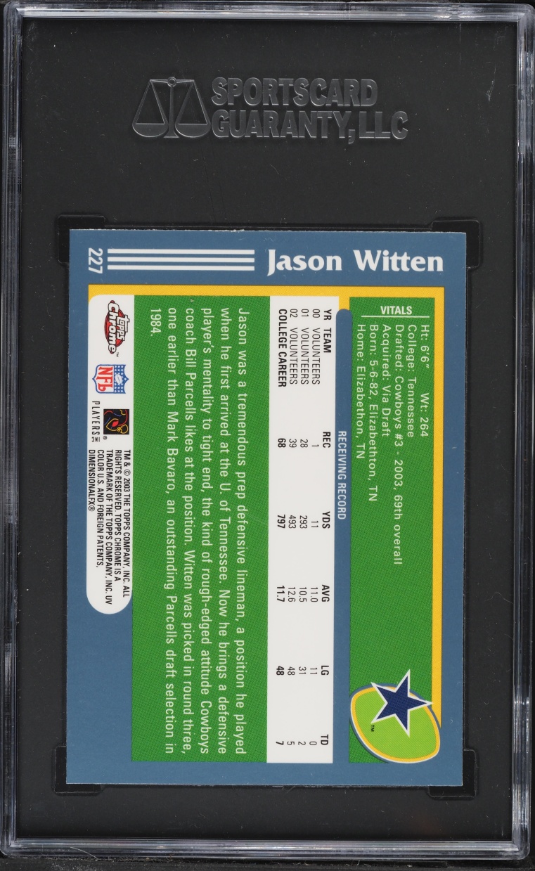 2003 Topps Chrome Jason Witten ROOKIE #227 SGC 9.5 MINT+