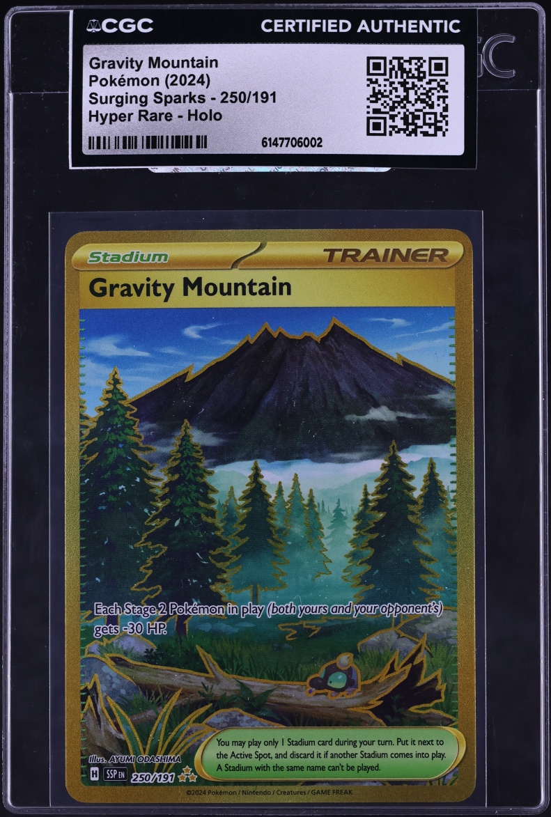 2024 Pokmeon Scarlet & Violet Surging Sparks Gold Rare Gravity Mountain #250 CGC AUTH