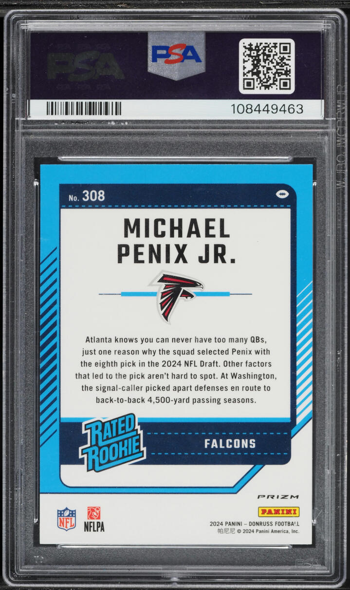 2024 Donruss Optic Preview Red Green Michael Penix Jr. ROOKIE #308 PSA 10 GEM MINT