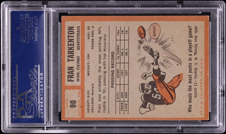 1962 Topps Football Fran Tarkenton ROOKIE #90 PSA 4 VGEX