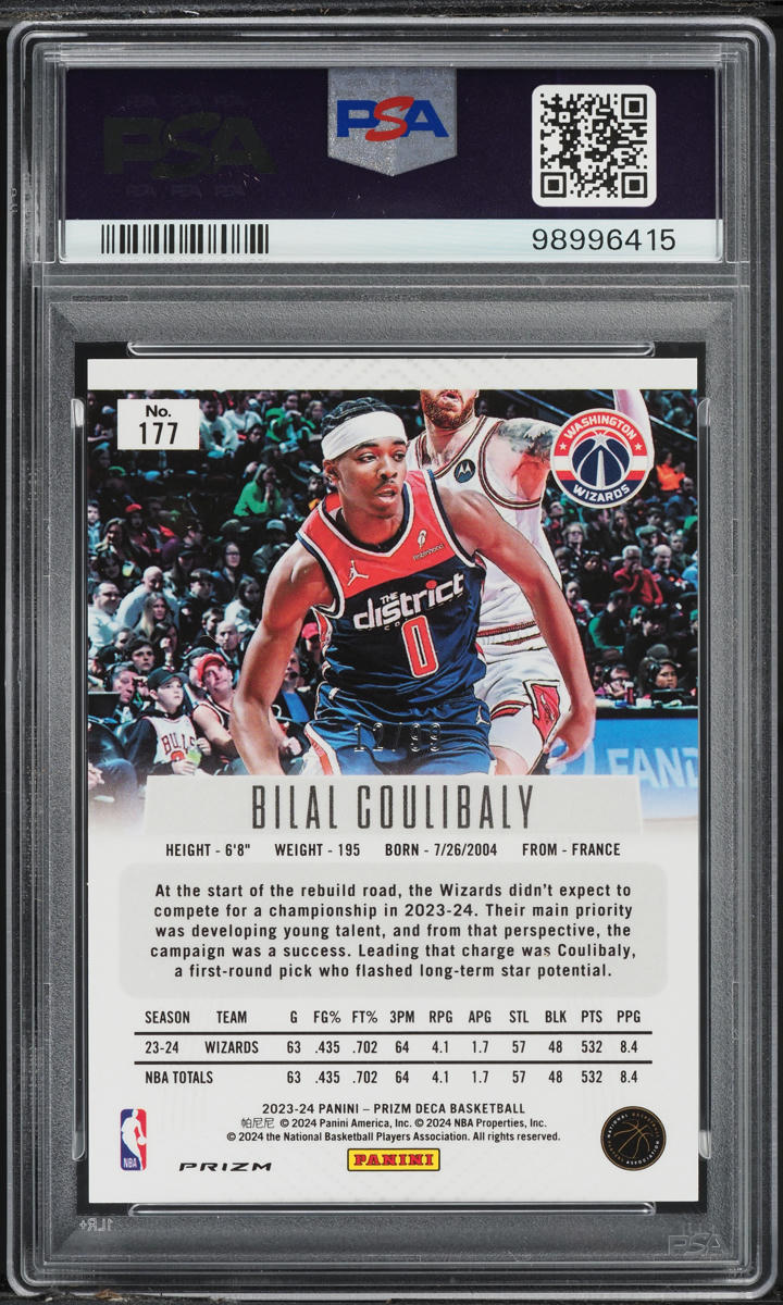2023 Panini Prizm Deca Purple Bilal Coulibaly ROOKIE /99 #177 PSA 9 MINT
