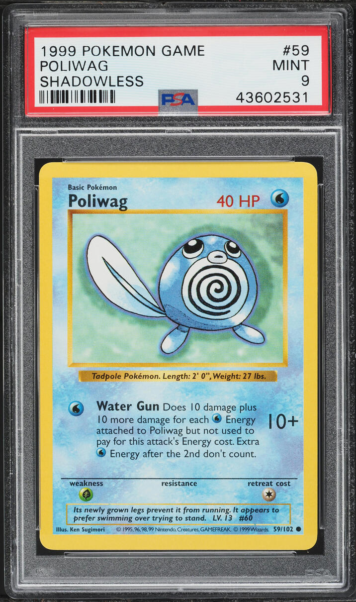 1999 Pokemon Base Set Shadowless Poliwag #59 PSA 9 MINT