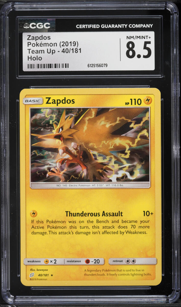 2019 Pokemon Team Up Holo Zapdos #40 CGC 8.5 NM-MT+