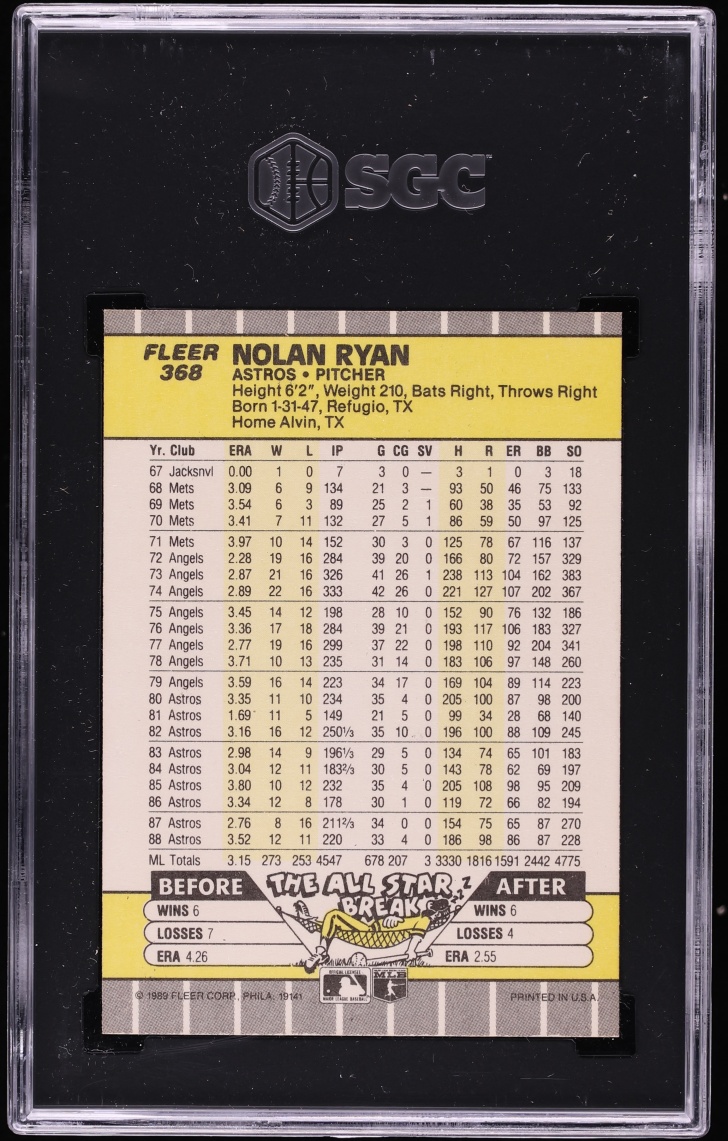 1989 Fleer Nolan Ryan #368 SGC 8 NM-MT