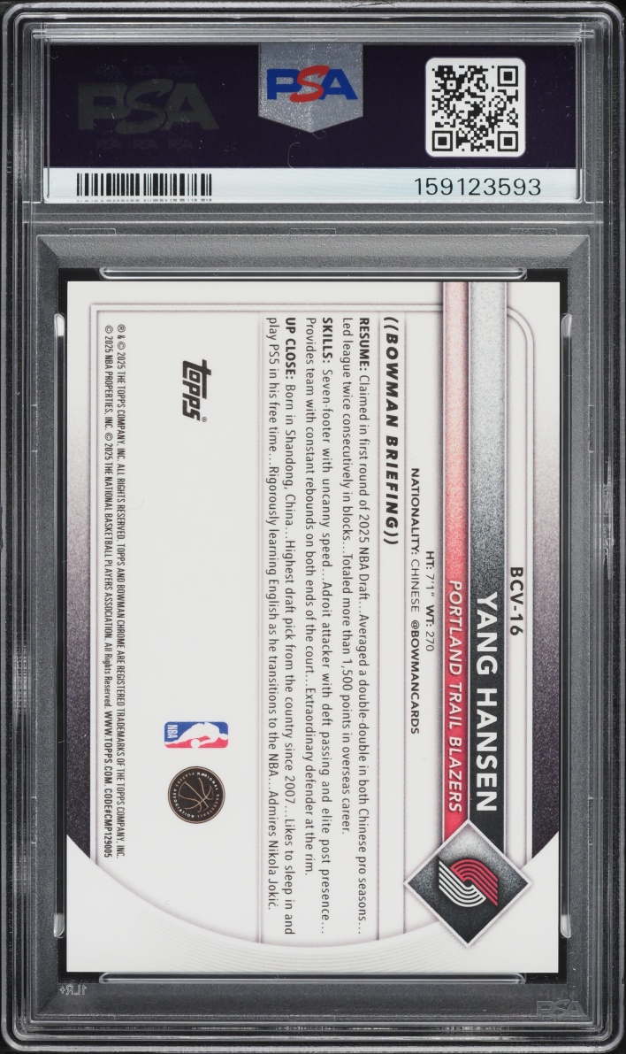 2025 Bowman Chrome Gold Geometric Yang Hansen ROOKIE /50 #BCV-16 PSA 9 MINT