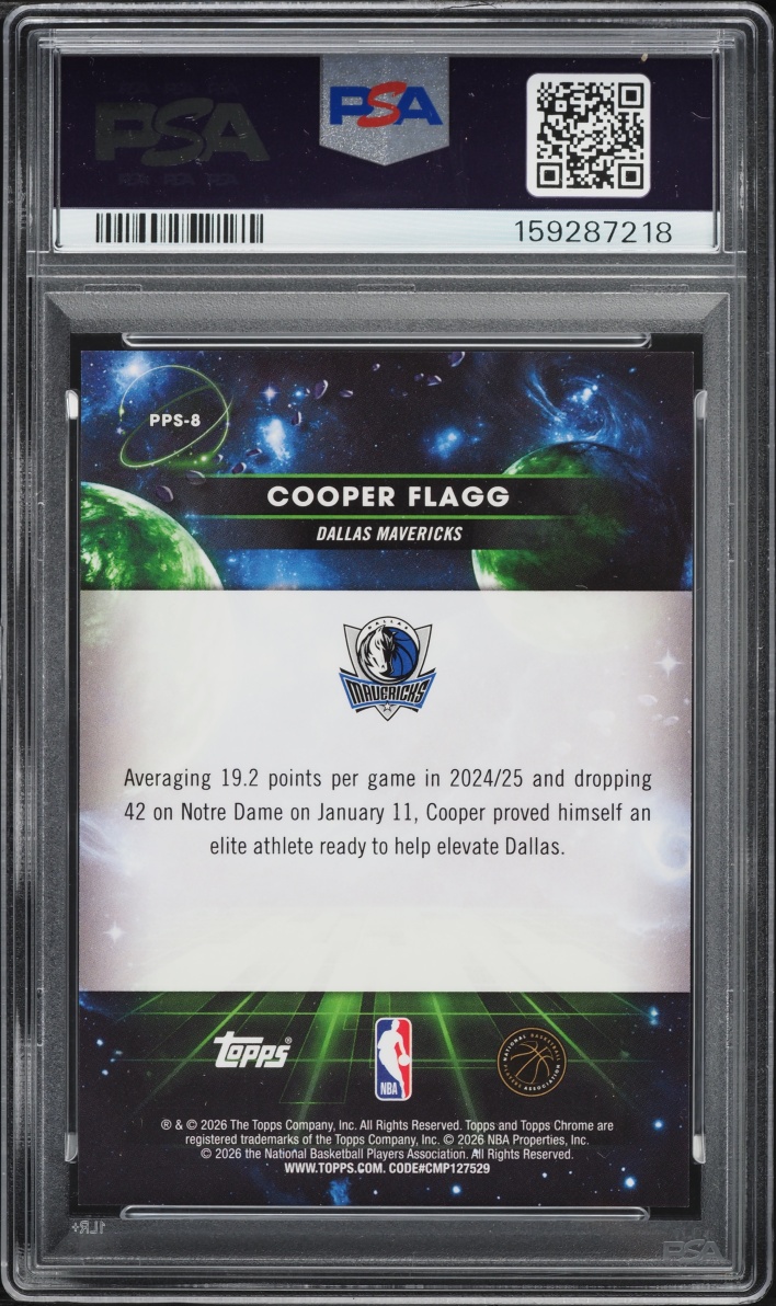 2025 Topps Chrome Cosmic Planetary Pursuit Sun Cooper Flagg ROOKIE #PPS-8 PSA 10 GEM MINT