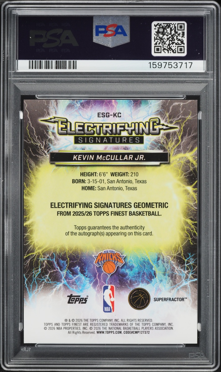 2025 Finest Electrifying Superfractor Kevin McCullar Jr. AUTO 1/1 #ESG-KC PSA 10 GEM MINT