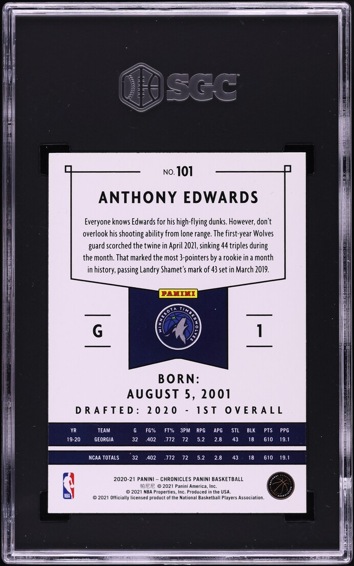2020 Panini Chronicles Anthony Edwards ROOKIE #101 SGC 9 MINT