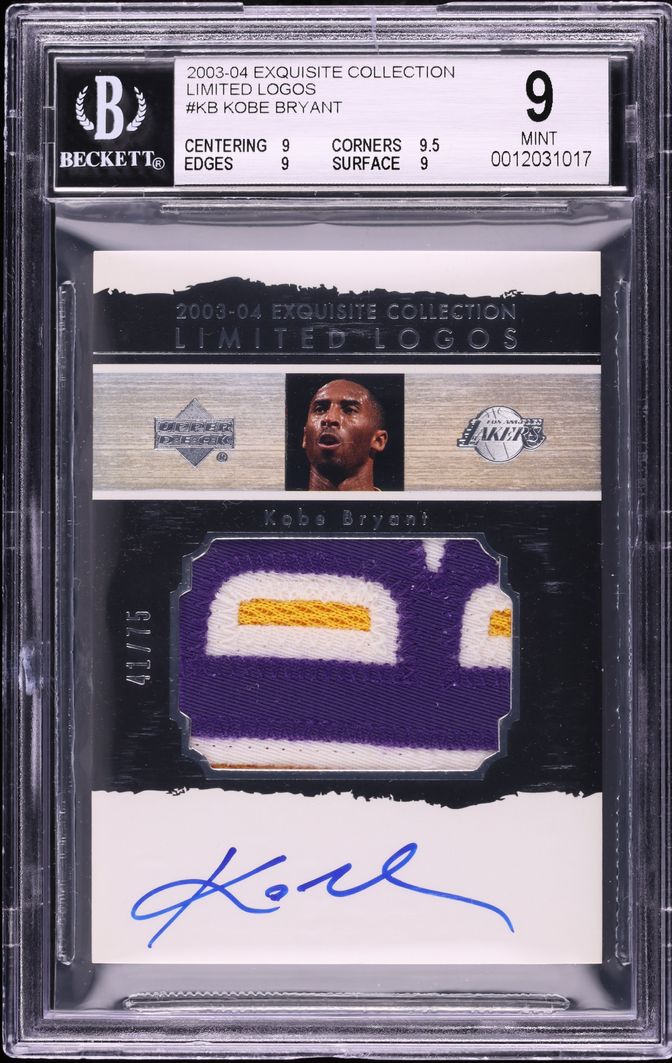 2003 Exquisite Collection Limited Logos Kobe Bryant PATCH AUTO /75 BGS 9 MINT