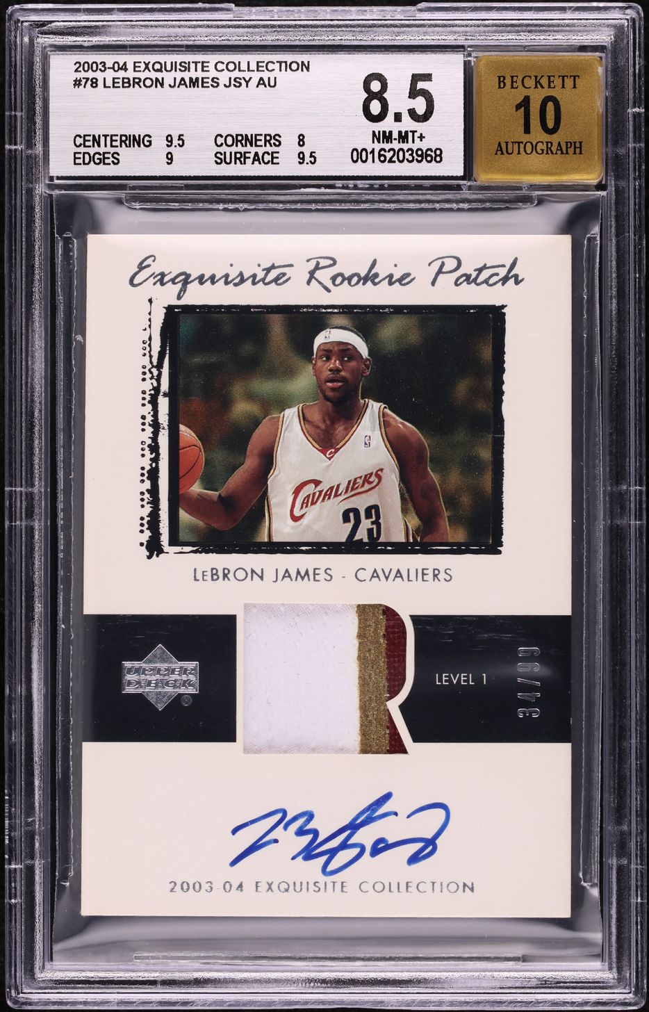 2003 Exquisite Collection LeBron James ROOKIE PATCH AUTO /99 #78 BGS 8.5 NM-MT+