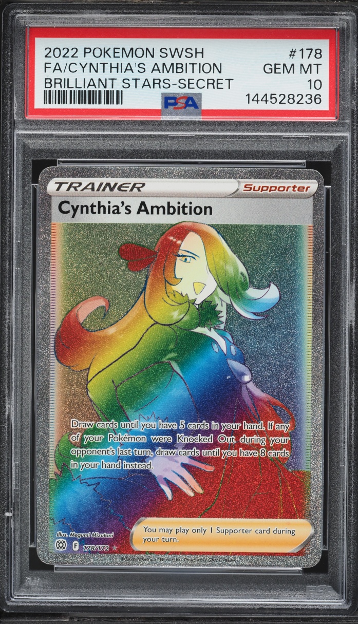 2022 Pokemon Sword & Shield Brilliant Stars Rainbow Rare Cynthia's Ambition #178 PSA 10 GEM