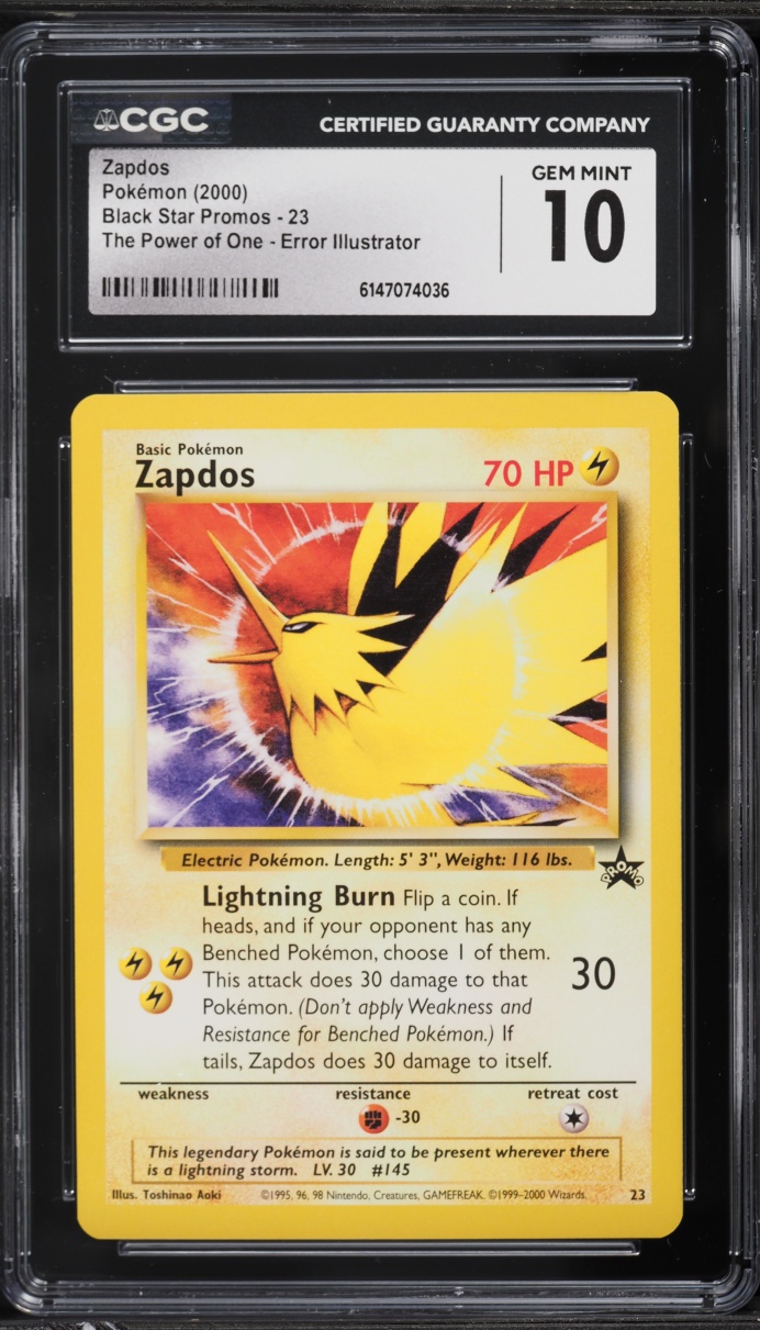 2000 Pokemon Black Star Promo Aoki Error Zapdos #23 CGC 10 GEM MINT
