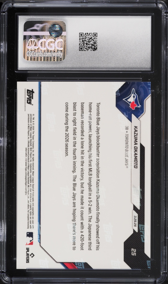 2026 Topps Now Kazuma Okamoto ROOKIE #25 CGC 9 MINT