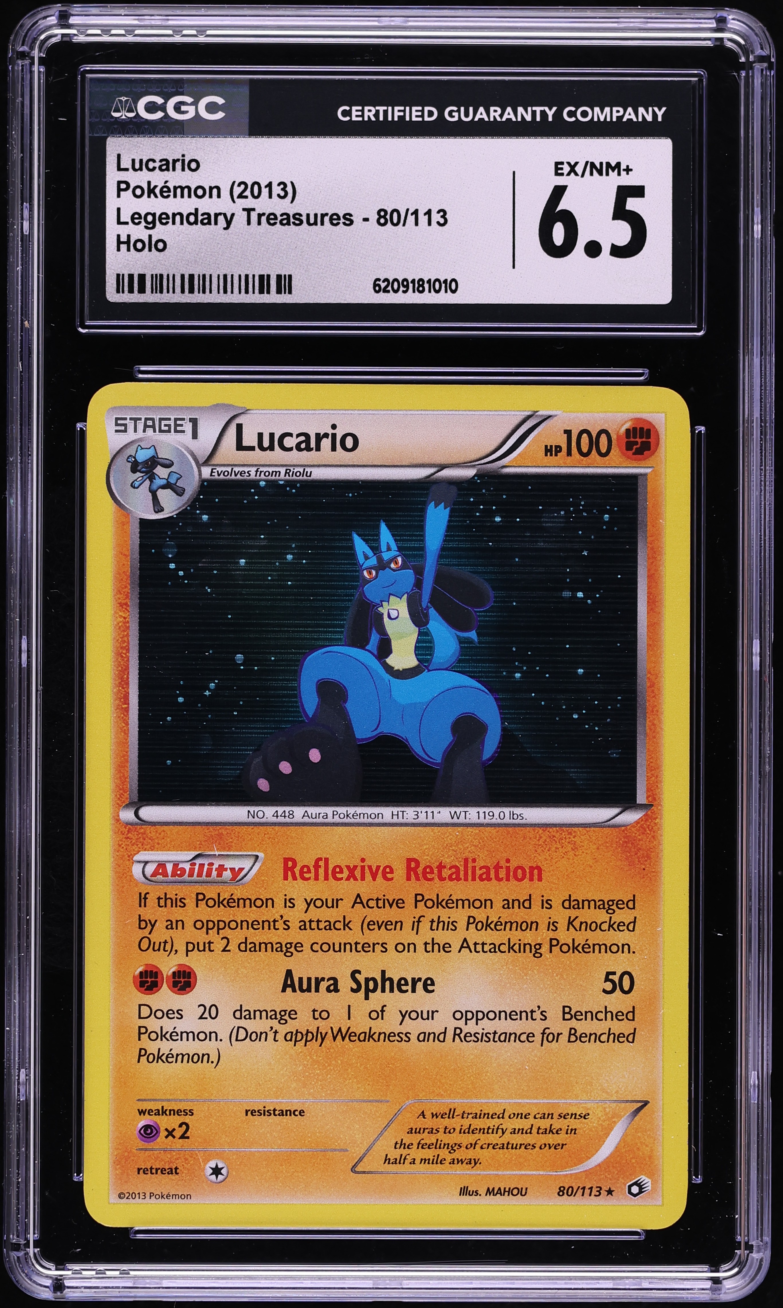 2013 Pokemon Black & White Legendary Treasures Holo Lucario #80 CGC 6.5 EXMT+