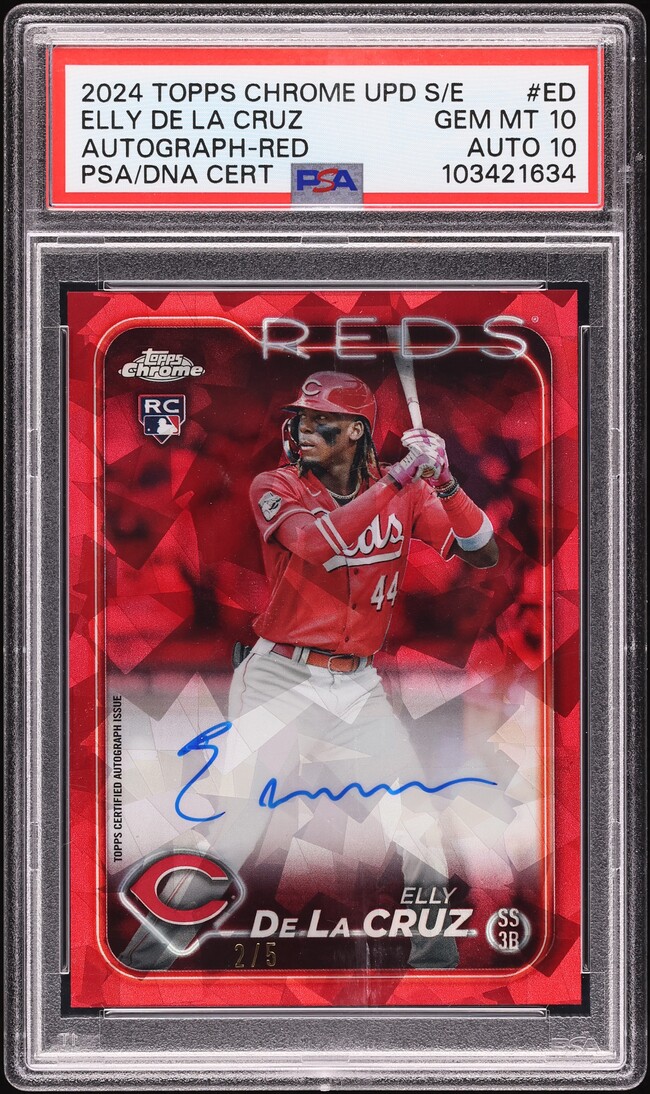 2024 Topps Chrome Sapphire Red Elly De La Cruz ROOKIE AUTO DNA 10 /5 #USA-ED PSA 10 GEM MINT - Photo 1