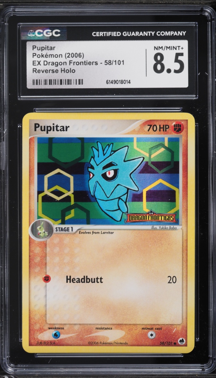 2006 Pokemon EX Dragon Frontiers Reverse Holo Pupitar #58 CGC 8.5 NM-MT+