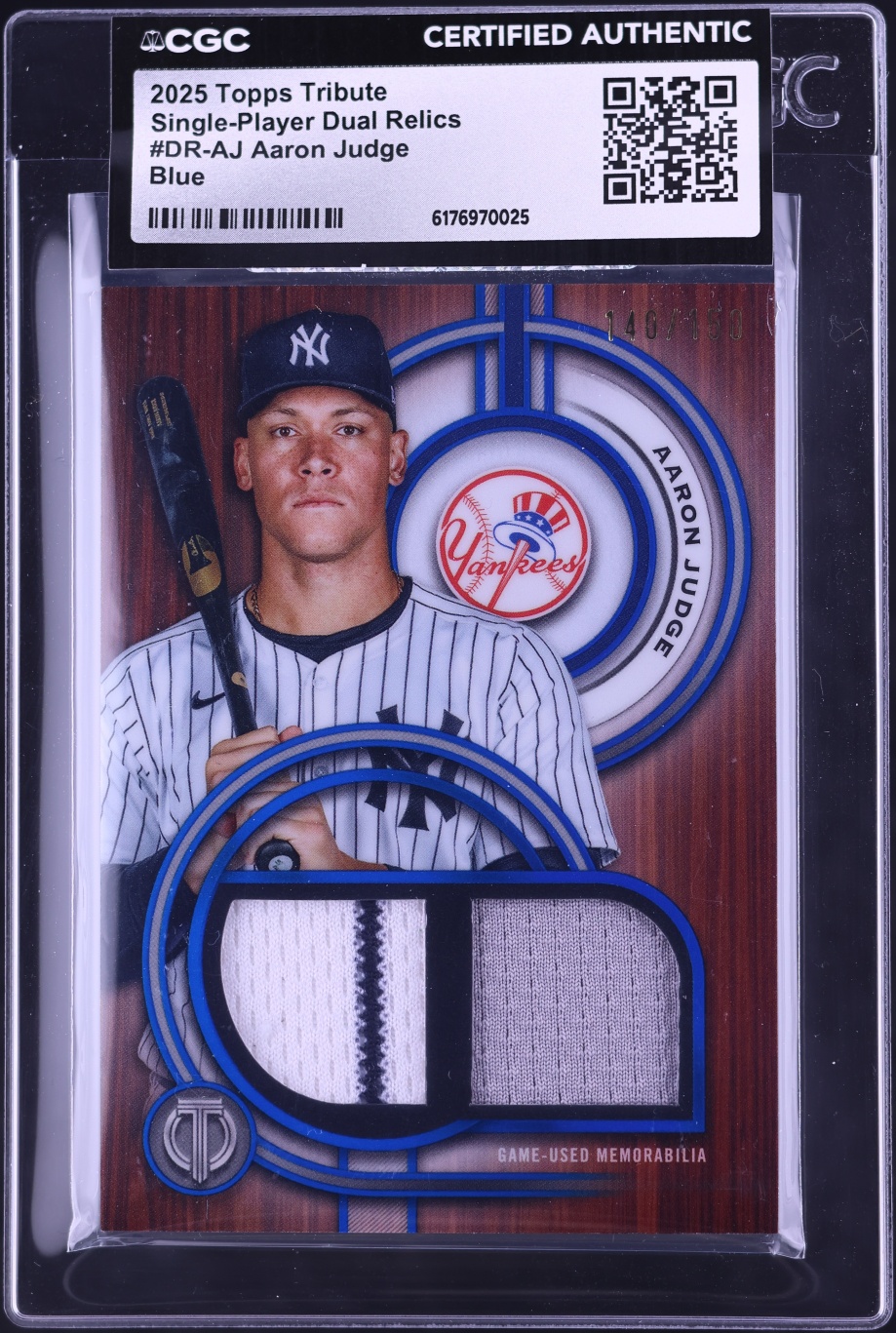 2025 Topps Tribute Single-Player Dual Blue Aaron Judge PATCH #DR-AJ CGC AUTH