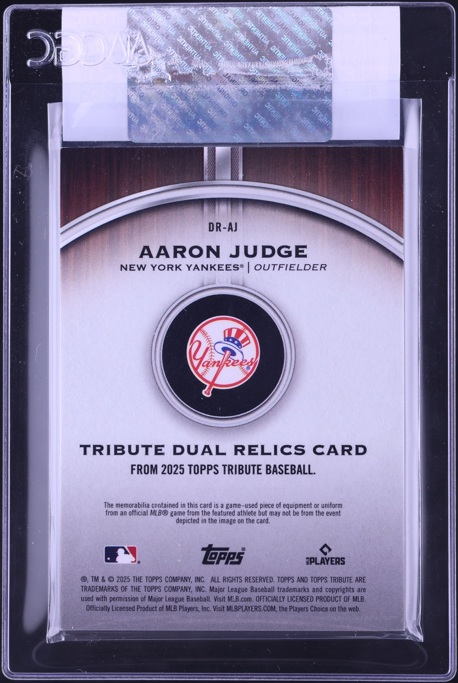 2025 Topps Tribute Single-Player Dual Blue Aaron Judge PATCH #DR-AJ CGC AUTH