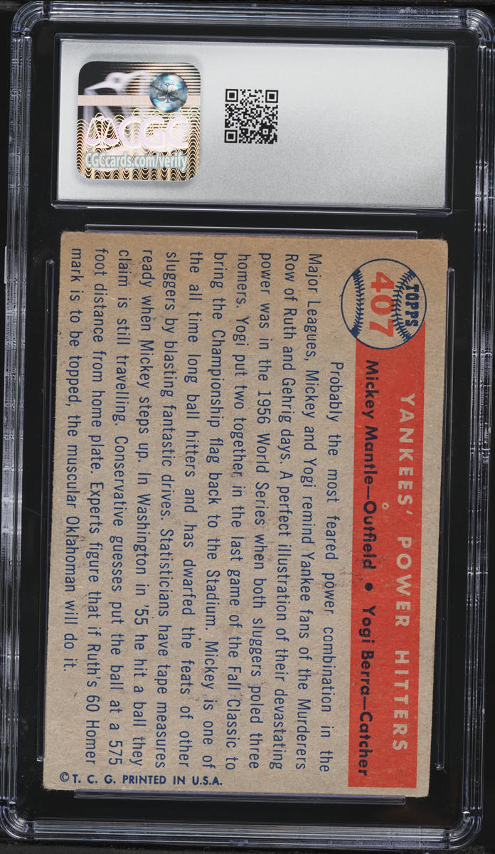 1957 Topps Yankees' Power Hitters Mickey Mantle & Yogi Berra #407 CGC 1.5 FR